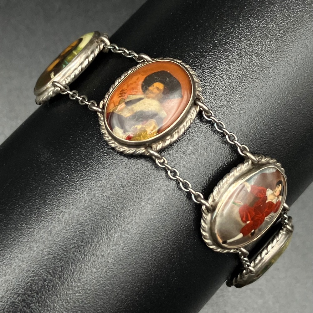 Vintage Sterling Silver Bracelet Old Master's Famous Painting Panels Size 6.25 "